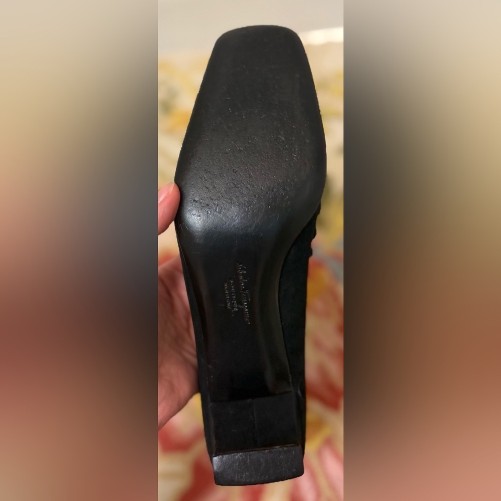 SALVATORE FERRAGAMO Vintage Black Suede Soutache Square Toe Block Heels - Size 8 - Picture 15 of 16